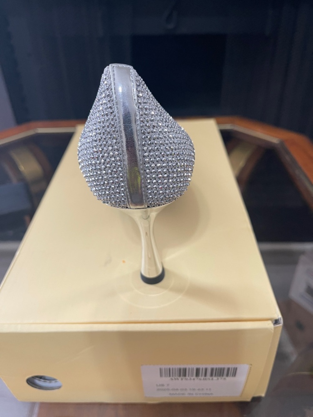 Silver Crystal Pointed Toe Pump with Metallic Heel - Picture 4 of 7
